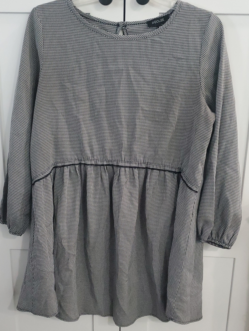 Roolee Black and White Gingham Long Sleeve Babydoll Dress 100%cotton